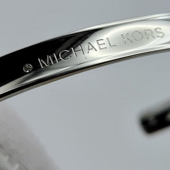 Michael Kors Silver Tone Logo Open Cuff Bracelet Tiny Diamond Accent 6.5" - Picture 9 of 11